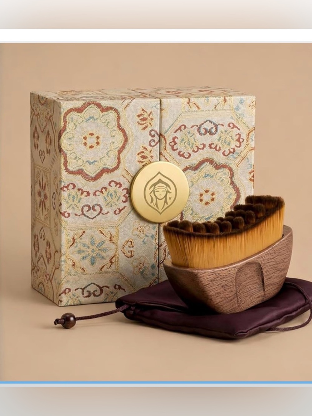 Lymphatic contour face brush for drainage wooden handle soft bristles